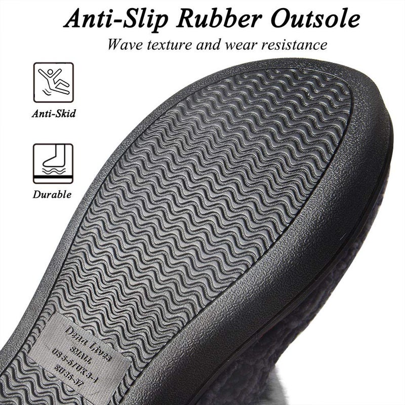 DL Women's House Slippers with Fuzzy Plush Faux Fur Collar, Memory Foam Slip on House Shoes with Indoor Outdoor Anti-Skid Rubber Sole, Black, 7-8 - Image 5